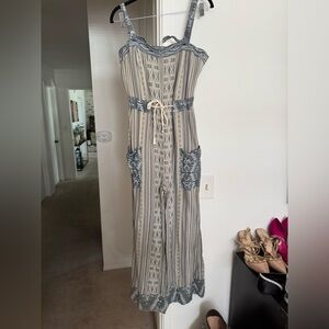 Blue and Beige Patterned Jumpsuit